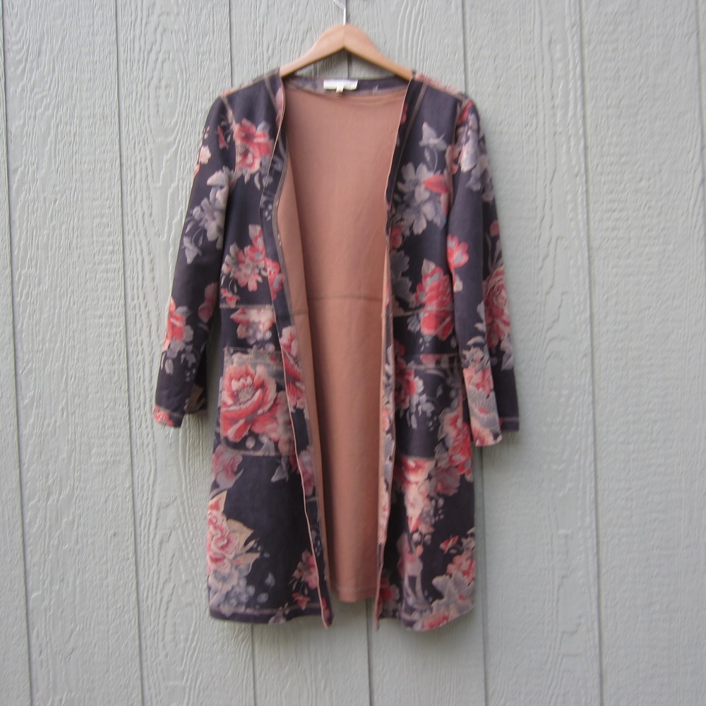 Solitaire Jacket Size M Brown Floral Faux Suede Boho Festival Flower Anthropolog